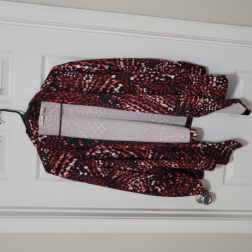 red and black print blazer